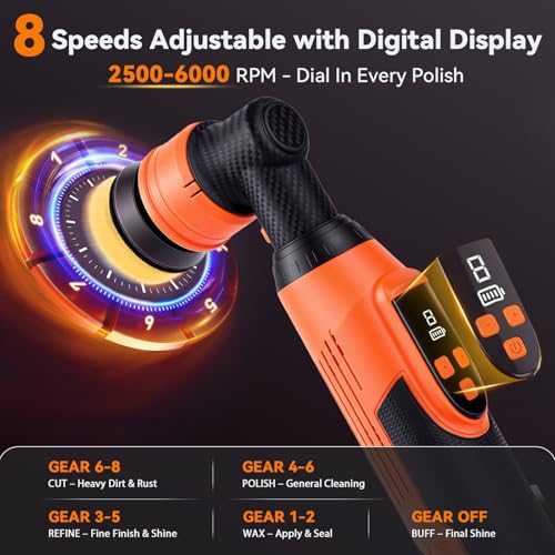 Cordless Mini Polisher - 12V Multi Polisher Cordless Scratches Killer RO/DA Car Polisher with 21 Buffing Pads for Car Detailing Polishing Waxing, Car Buffer wtih 8 Variable Speed - Short Neck - color: Or-short
