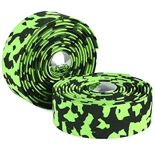 KINGOU Black & Green Camouflage EVA Road Bike Handlebar Tape Bicycle Bar Wraps - 2PCS Per Set - color: black&green