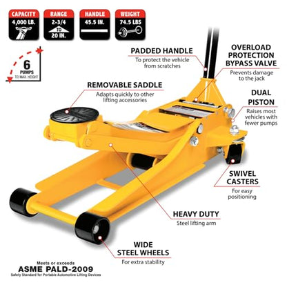Performance Tool W1642 2 Ton Low Profile Swiveling Floor Jack - style: 2 Ton (4,000 lbs) Low Profile