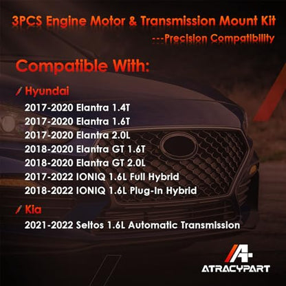Engine Motor & Transmission Mount Kit 3PCS, Fit for Hyundai 17-20 Elantra - size: Motor & Transmission Mount Kit