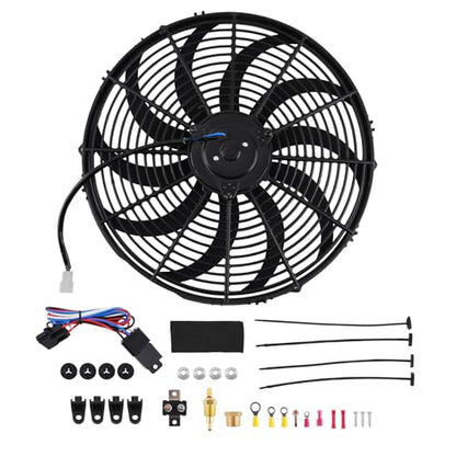 maXpeedingrods 16" Electric Radiator Fan High 3000 CFM Thermostat Wiring Switch Relay Kit Black