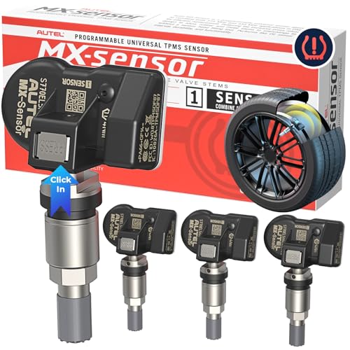 Autel MX-Sensor 2 in 1 (315MHz + 433MHz)(Press-in) 100% Cloneable TPMS Programmable Sensors for Tire Pressure Monitoring System(Metal Valves,Set of 4 Pieces)