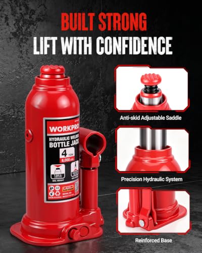 WORKPRO Bottle Jack, 4 Ton Heavy Duty Hydraulic Car Jack with Storage Case - size: 4 Ton (with Case)