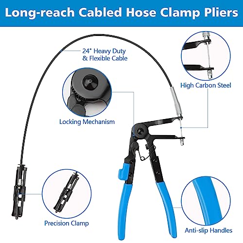 BETOOLL 9pc Hose Clamp Pliers, Professional Automotive with Flexible Wire Long Reach, Clic R Type Swivel Jaw and Flat Band Pliers for Coolant Radiator Heater/Water Hose (Blue) - color: Blue, size: 9pcs