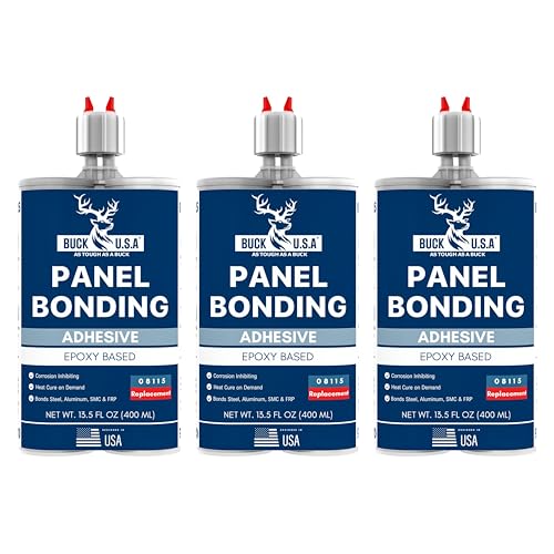 3 Pack Buck Panel Bonding Adhesive, Two-Part Epoxy, 400 ml/13.5 fl oz Cartridge, 08115 Replacement, Heavy Duty Metal Glue for Automotive Use, Bonds w/Steel, Aluminum, Plastic, OEM Recommended, Black - size: Panel Bond (400ml), style: 3 Pack