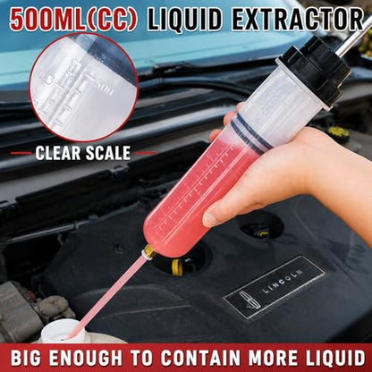 Poweka 500mL(cc) Fluid Extractor Syringe, Manual Oil Liquid Transfer Pump - size: 500ml Oil Suction Syringe