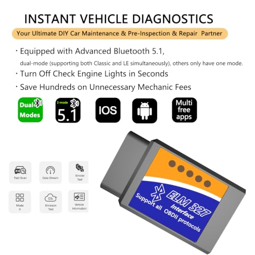 Bluetooth OBD2 Scanner ELM327 Code Reader Adapter OBDII Diagnostic Tool