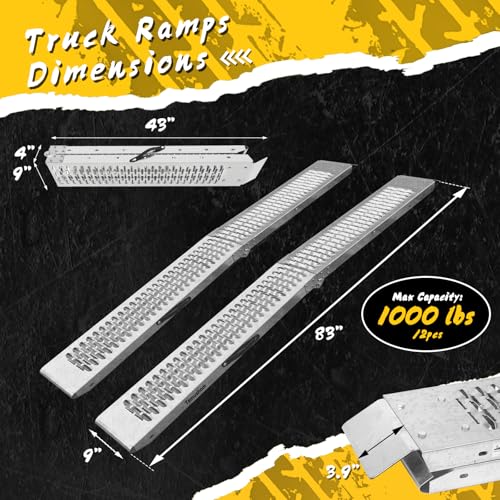 Temushom 83" Folding Truck Ramps, 1000 Lbs Capacity, 2 Pcs - size: Silver-83'' L-Usable Height: under 30''