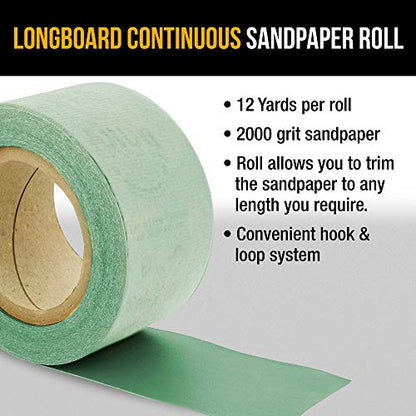 Dura-Gold Premium - 2000 Grit Green Film - Hook & Loop Backing Longboard Continuous Sandpaper Roll, 2-3/4" Wide, 12 Yards Long - For Automotive Detailing, Fine Color Sanding, Long Board Sander Blocks - size: 2000-Grit