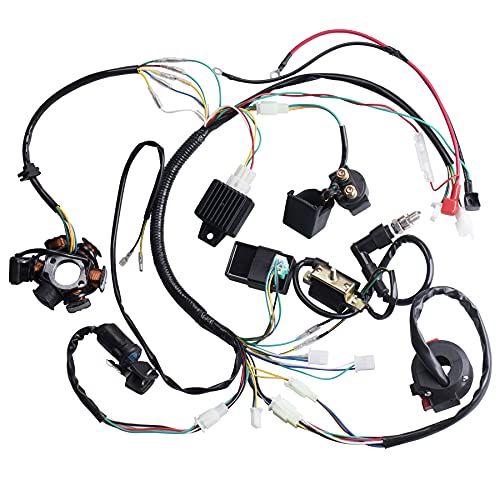 Complete Electrics Wiring Harness Coil Stator Solenoid Relay CDI Spark Plug for 4 Wheelers Stroke ATV 50cc 70cc 90cc 110cc 125cc Go Kart Pit Quad Dirt Buggy Bike Parts By OTOHANS AUTOMOTIVE