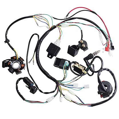 Complete Electrics Wiring Harness Coil Stator Solenoid Relay CDI Spark Plug for 4 Wheelers Stroke ATV 50cc 70cc 90cc 110cc 125cc Go Kart Pit Quad Dirt Buggy Bike Parts By OTOHANS AUTOMOTIVE