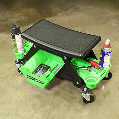 OEMTOOLS 24986 Heavy-Duty Rolling Workbench and Creeper Seat, Mechanics Stool with Wheels, Creepers, Shop Stools with Wheels, Automotive, Green and Black 300 LB Capacity