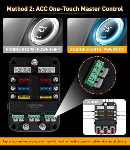 12V Fuse Block with Relay 6 Way with Acc Interface ATC ATO Blade Fuses, Relay Box 12V Automotive Fuse Panel with LED Indicator for Auto Marine Car Boat RV - color: 6 Way Fuse Block - Relay