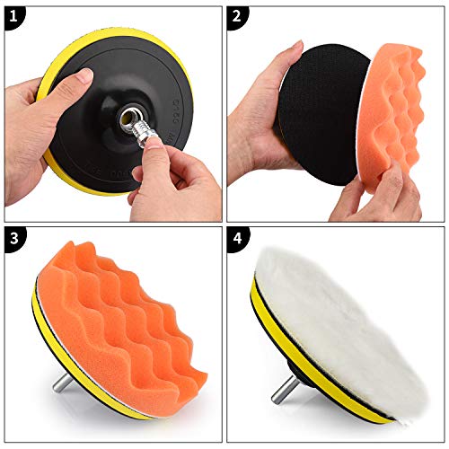 Kshineni 5 Inch(125 mm) Drill Polishing Pads 11 Pcs Car Polishers and Buffers Compound Buffing Kits Drill Attactment for Auto Polisher,Sanding,Waxing - size: 5Inch-11Pcs