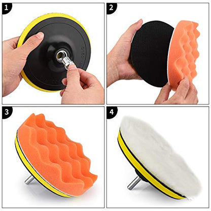 Kshineni 5 Inch(125 mm) Drill Polishing Pads 11 Pcs Car Polishers and Buffers Compound Buffing Kits Drill Attactment for Auto Polisher,Sanding,Waxing - size: 5Inch-11Pcs