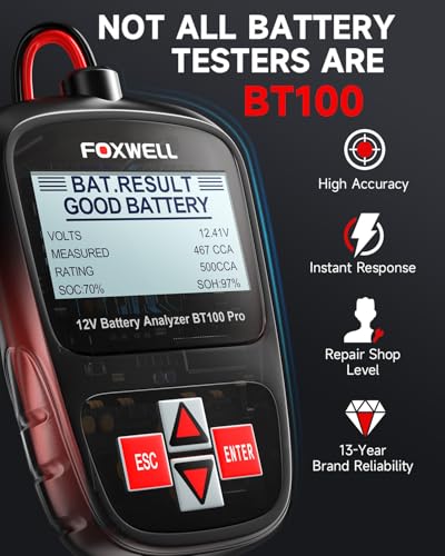 FOXWELL BT100 PRO Car Battery Tester, 12V, 100-1100 CCA Load Tester