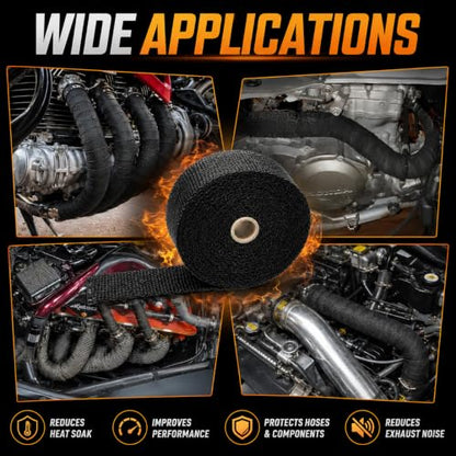 Automotive Exhaust Header Wrap Kit, 2 in x 50 ft, Black - color: Black, size: 2 in x 50 ft