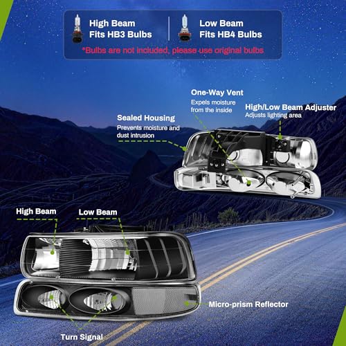 AUTOSAVER88 Headlights Compatible with 1999-2002 Chevy Silverado - color: Black Clear