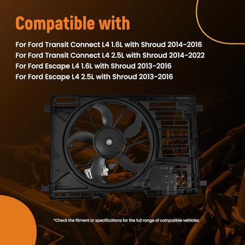 maXpeedingrods Radiator Cooling Fan with Shroud Assembly for Ford Escape 2013-2016 Transit Connect 2014-2022, CV6Z8C607Q CV6Z8C607A FO3115195 - size: CV6Z8C607Q