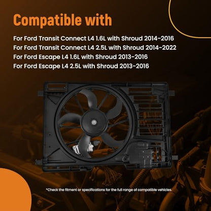 maXpeedingrods Radiator Cooling Fan with Shroud Assembly for Ford Escape 2013-2016 Transit Connect 2014-2022, CV6Z8C607Q CV6Z8C607A FO3115195 - size: CV6Z8C607Q