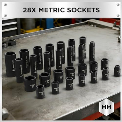 SWANLAKE 3/8'' Drive Impact Socket Set, 50-Piece Standard SAE (5/16 to 3/4 inch) and Metric (8-22mm) Size, 6 Point, Cr-V, 3/8-Inch Ratchet Handle, Extension Bar, Universal Joint - style: 3/8'' 50PCS