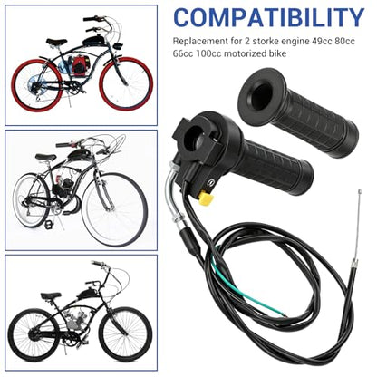 YOXUFA 2 Stroke Twist Throttle Handle Grip Throttle Cable 50" Replacement for Motorized Bike 80cc 49cc 100cc 50cc Engine Bicycle Parts with 7/8" 22mm Handlebar Kit - size: 50" Cable
