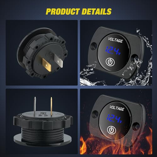 Nilight 12V LED Display Voltmeter with Touch Switch Waterproof - color: Blue w/Touch Switch