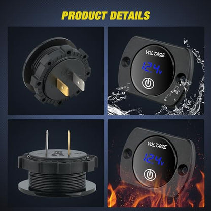 Nilight 12V LED Display Voltmeter with Touch Switch Waterproof - color: Blue w/Touch Switch