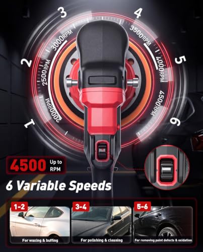 6 Inch Brushless Car Buffer Polisher with 2x4000mAh Batteries - size: 6.05 Inch