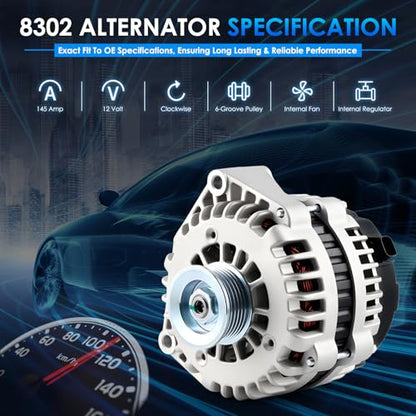 8302N6G1 Car Alternators Fit for Chevy Silverado 1500 HD, 500 Classic, Avalanche 1500, for GMC Sierra 1500, for Cadillac Escalade Automotive Replacement Alternator 10392759 15200268 400-12247 - size: #8302N-6G1 Alternator