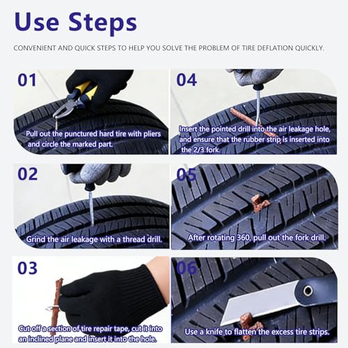 Tire Plug Kit, 60PCS Tire Plugs Heavy Duty with T-Handle