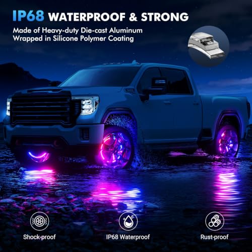 Ehaho 15.5" Double Row Wheel Lights, Brighter RGB Dream Chasing LED Rim Lights with App & Remote Control, Music Wheel Ring Light with Turn & Braking Signal Compatible with Various Trucks SUV Car（4PCS） - size: 4 Wheel-15.5" 2-Row Dream Chasing