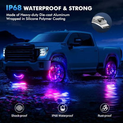 Ehaho 15.5" Double Row Wheel Lights, Brighter RGB Dream Chasing LED Rim Lights with App & Remote Control, Music Wheel Ring Light with Turn & Braking Signal Compatible with Various Trucks SUV Car（4PCS） - size: 4 Wheel-15.5" 2-Row Dream Chasing