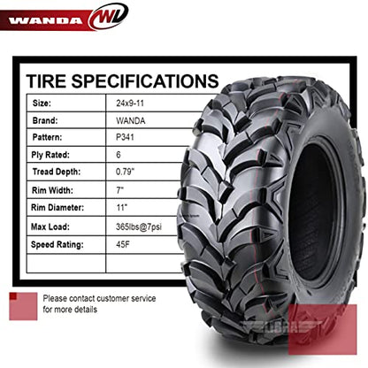 WANDA AT MASTER ATV Tire 24x9-11 24x9x11 P341 6PR Solid Lug Mud Snow 10153 - size: 24x9-11