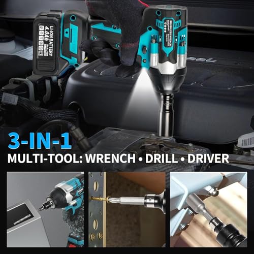 Cordless Impact Wrench, 1180Ft-lbs (1600N.m) Impact Wrench – 1/2 Inch 3-in-1 Impact Gun, 21V High Torque 2500RPM with 2 x 4.0Ah Battery, Brushless Impact Wrench Set for Car/Truck/Mower