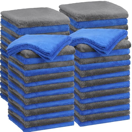 Shimeyao 30 Pcs 16 x 16 Inch Edgeless Microfiber Plush Towels for Cars Detailing Drying Wash Polishing Absorbent Cleaning Cloths, 500 GSM (Blue, Gray) - color: Blue,gray, size: 16 x 16 Inch