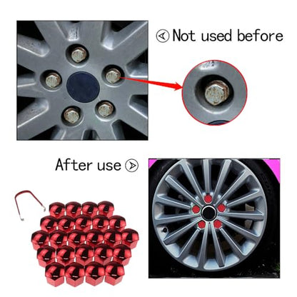 24pcs Wheel Nut Cap 17mm Wheel Bolt Nut Caps Covers,Universal Anti-Rust Car Tire Nut Caps Bolt Cover,Hexagonal Plastic Tire Bolt with Removal Tool (Red) - size: 17mm-Red