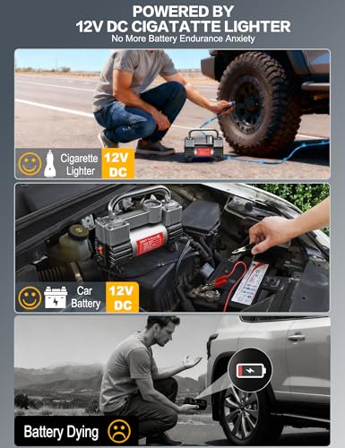 GSPSCN 12V Heavy Duty Tire Inflator Metal Portable Air Compressor Pump - color: Titanium