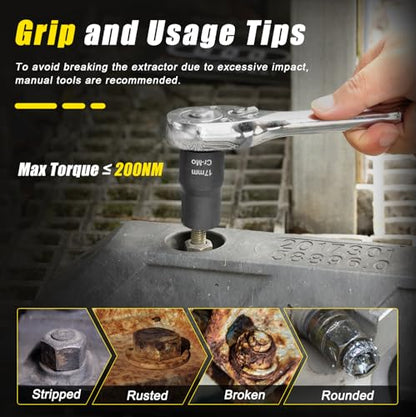 Topec 17mm Lug Nut Remover, Wheel Lock Removal Kit for Stripped Bolt & Rounded Nut, 1/2" Drive | Hand Tools Only (≤200NM) - style: 17MM