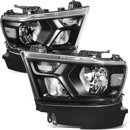 Auto Dynasty Headlights Assembly Compatible with 2019-2024 Dodge Ram 1500, Driver and Passenger Side Halogen Headlamps, GM2502329 GM2503329, Black Housing Clear Corner - color: Black Clear