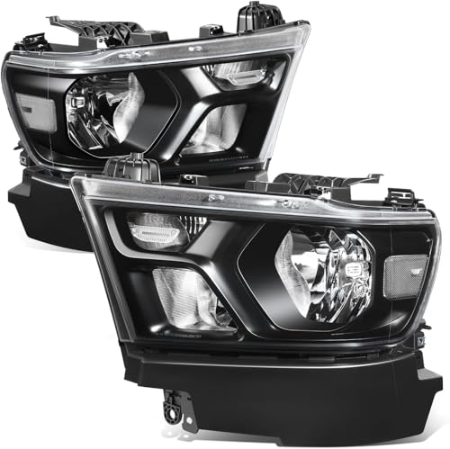 Auto Dynasty Headlights Assembly Compatible with 2019-2024 Dodge Ram 1500, Driver and Passenger Side Halogen Headlamps, GM2502329 GM2503329, Black Housing Clear Corner - color: Black Clear