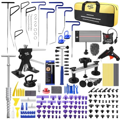 Super PDR 198PCS Paintless Dent Removal Kit, High Strength Steel Dent Removal Rods, Whale Tail Dent Repair Rods with Best Dent Repair Kit & LED Professional Inspection Light Board for car Dent Removal