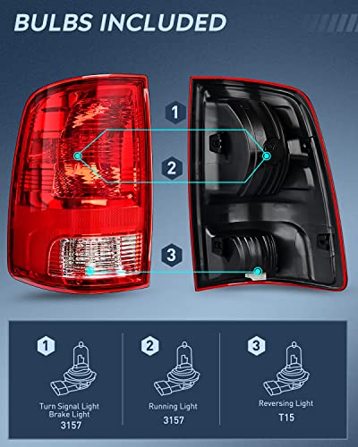 Nilight Taillight Assembly for 2009-2018 Dodge Ram 1500 2500 3500 - color: Red-Driver Side