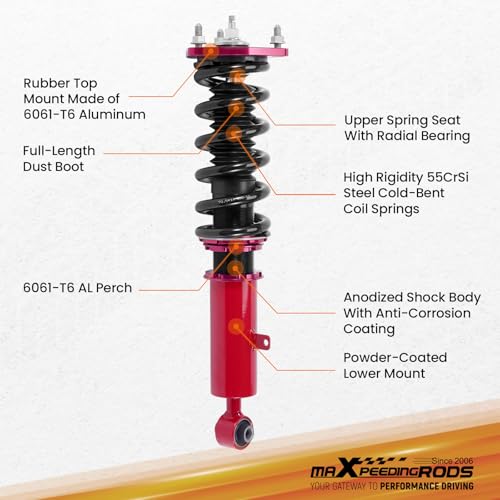 maXpeedingrods Coilovers for Lexus GS300 1998-2005, for Lexus GS430 2001-2005, 24 Levels Damper Adjustable Coilovers Suspension Kit, Height Adjustable Shock Absorber Struts, Lowering Kit, Red