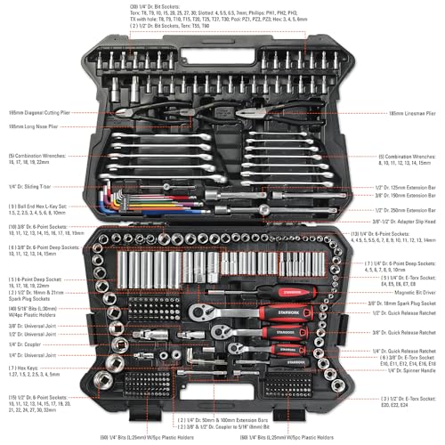 STARWORK TRUE MECHANIC™ 314-Piece Mechanics Tool Set and Socket Set, 1/4", 3/8", 1/2" Drive, Professional, Metric - size: 314 PC
