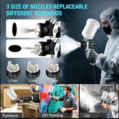[Upgraded Version] HVLP Air Spray Gun Premium Kit with 1.3/1.5/1.7mm Nozzles, Air Spray Paint Gun with 600cc Capacity Cup & Air Regulator Paint Gun Sprayer for House Painting, Car, Furniture, Fenc - color: Upgraded Version - Black