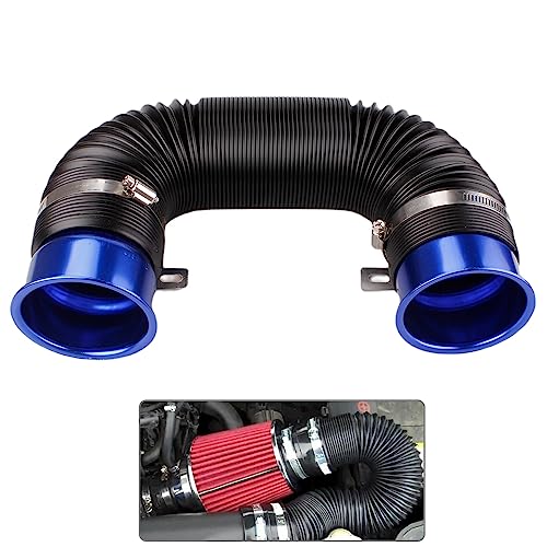 BARTOO 3" Turbine Intake Pipe Adjustable Cold Air Intake Pipe Tube Blue - color: Blue