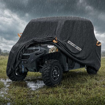 NEVERLAND UTV Cover Heavy Duty Ranger Cover Waterproof 4-6 Seater Side by Side Covers 4 Door All Weather Storage with Reflective Strip Compatible with Polaris RZR General Can-Am Yamaha SxS - size: L: 154"Lx 67"Wx 76"H (Double row seats）