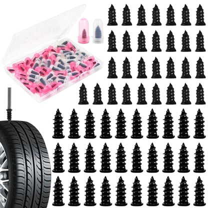 60 Pcs Tire Repair Rubber Nail, Tire Repair Nail Tire Repair Rubber Screws Fast Tool Self-Service Tire Repair Nail Vacuum Tire Repair Rubber Nail, Suitable for Car Motorcycle Jeep Tire Puncture Repair - color: 60 Pcs
