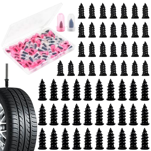 60 Pcs Tire Repair Rubber Nail, Tire Repair Nail Tire Repair Rubber Screws Fast Tool Self-Service Tire Repair Nail Vacuum Tire Repair Rubber Nail, Suitable for Car Motorcycle Jeep Tire Puncture Repair - color: 60 Pcs